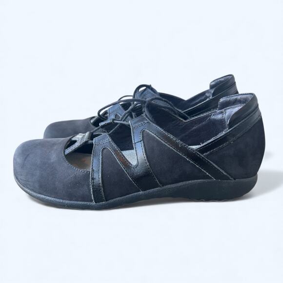 Naot Timu Black Suede Leather Lace Up Mary Jane Comfort Shoes Women's 39 EU